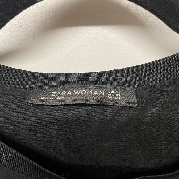 Zara Woman Solid Black Sheer Dolman Sleeve Blouse Top Size XS Round Neck - Picture 4 of 7